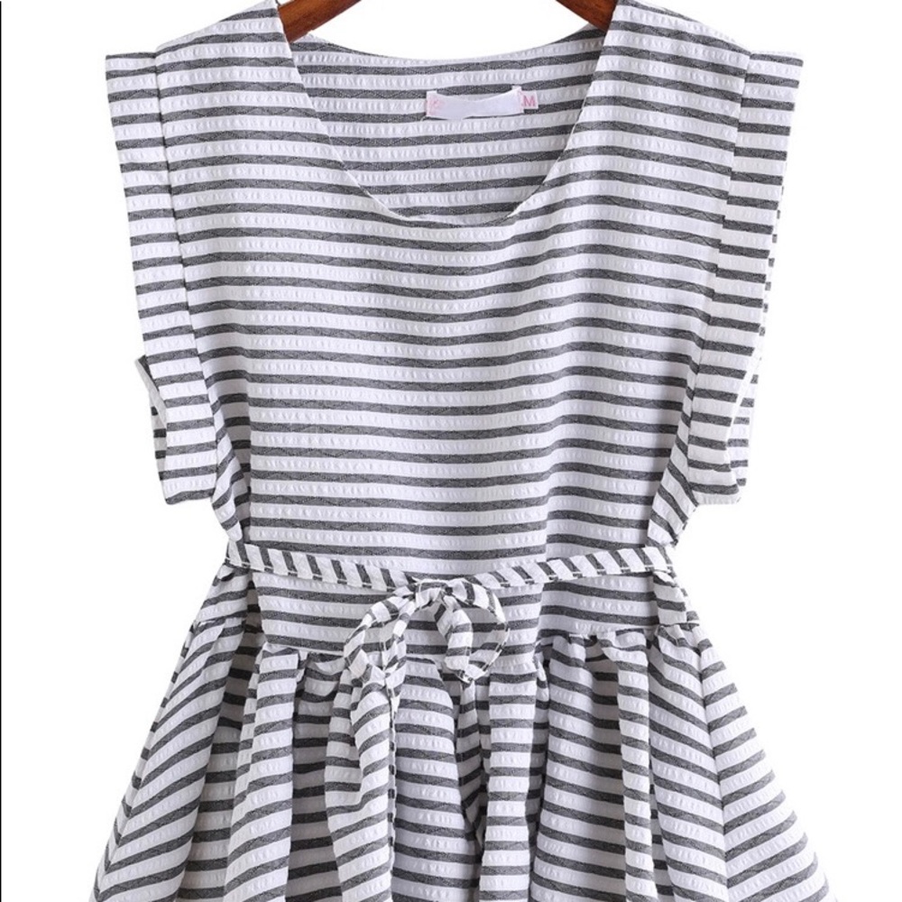 Shein Striped Tie Waist Peplum Top